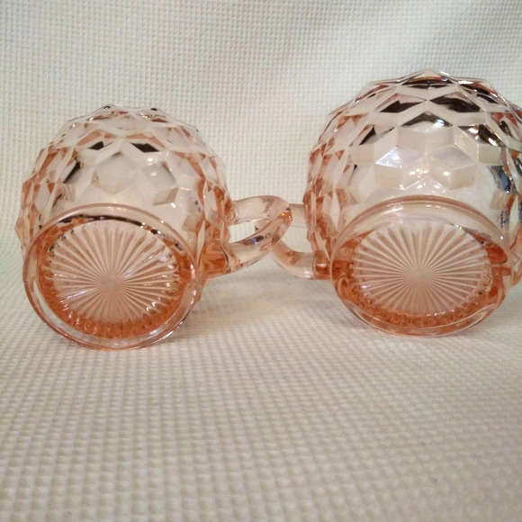 Vintage Depression Era Jeannette Creamer n Sugar Bowl in "Cube Pink" - Picture 5 of 14